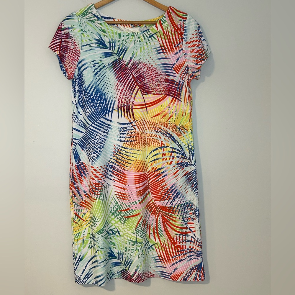 NWOT Pappagallo Multicolor Palm Print Shift Dress Size M